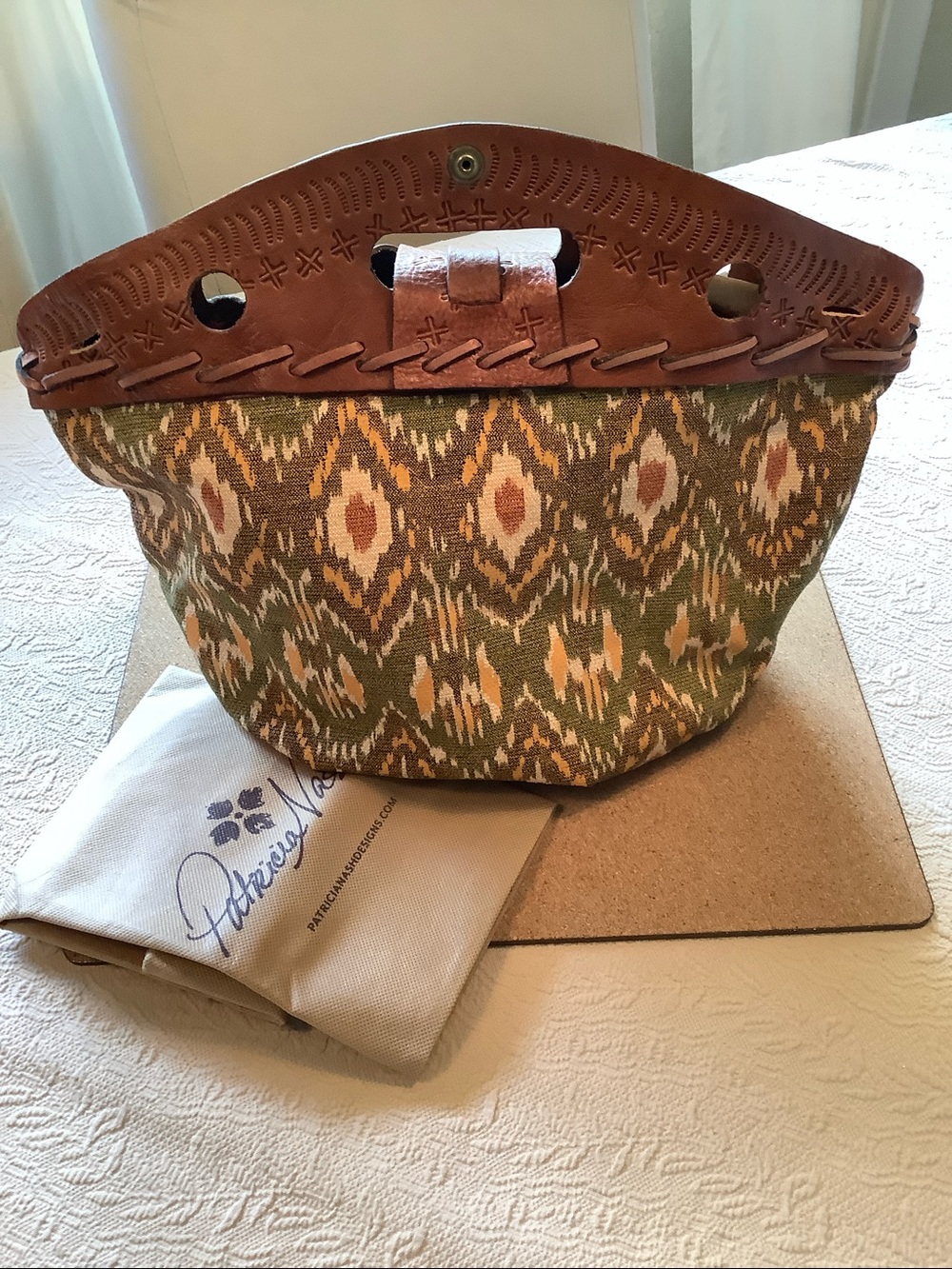 Patricia Nash Ikat Fabric & Leather Clutch Tote Bag - Picture 5 of 11